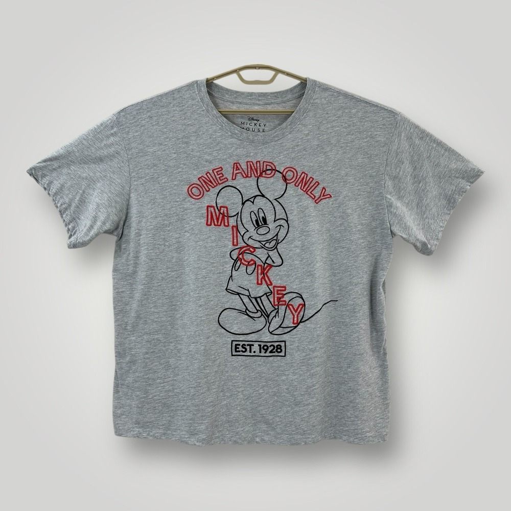 Disney Heather Gray Mickey Mouse Embroidered T-Shirt Womans 3XL Short Sleeves